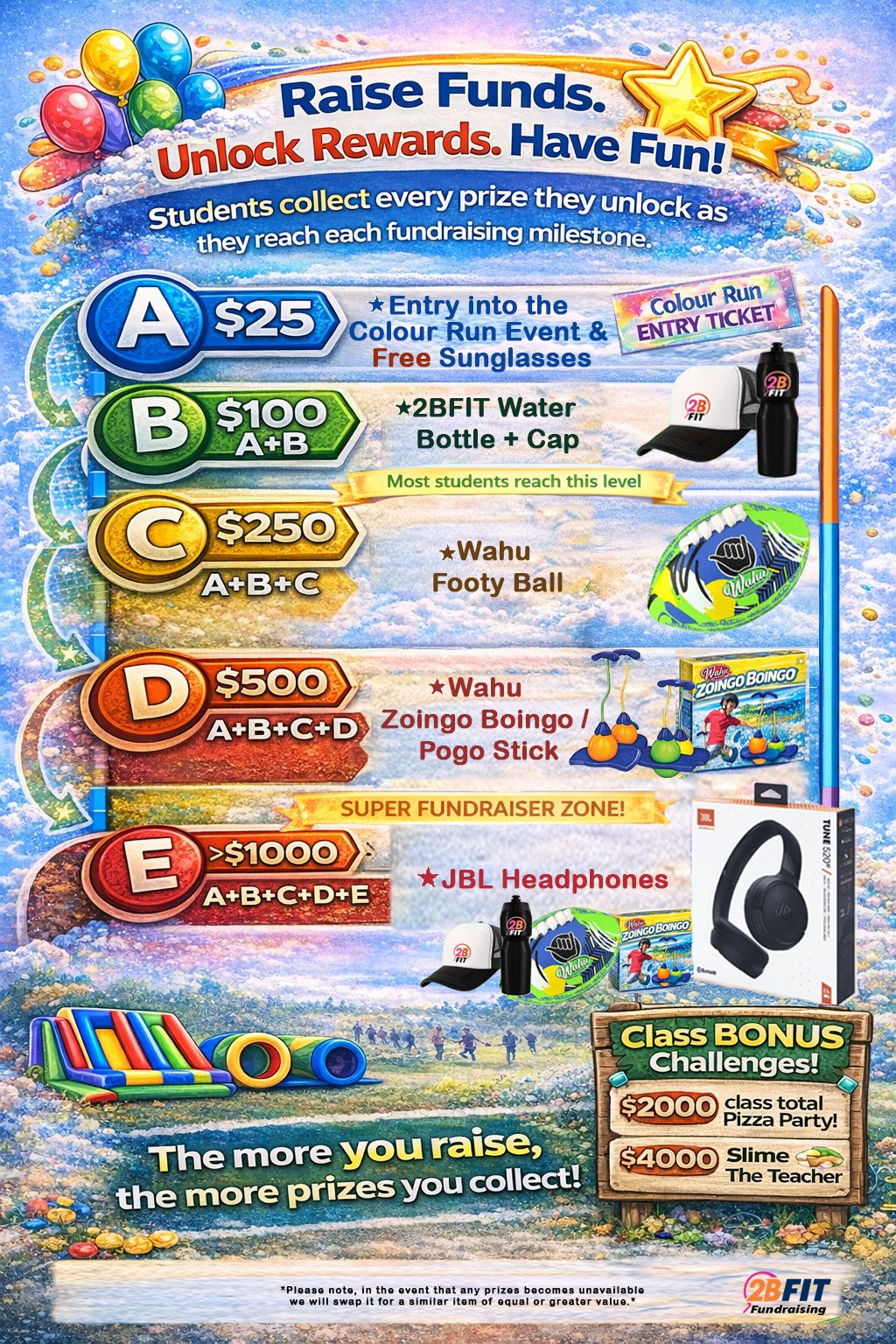 2BFIT Fundraising Prizes and Incentives